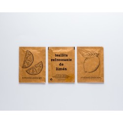 Toallitas biodegradables de limón y sobre de papel kraft - ToallitasRefrescantes.com