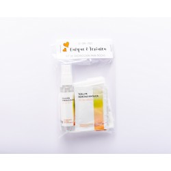 Kit regalo para bodas con spray hidroalcohólico de melón y mascarilla blanca